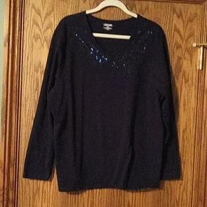 Women's Liz & Me Embellished V Neck Pullover Long Sleeve Top